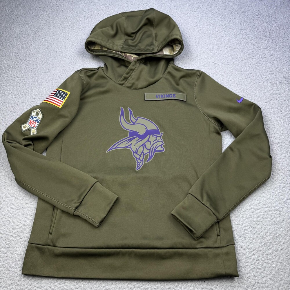 Minnesota Vikings Hoodie Mens Small Olive Green NFL Football Salute Service Nike